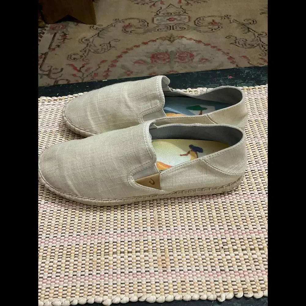 Olukai Kaula Pa’a Kapa Women’s Espadrilles Linen Slip ons Size 9